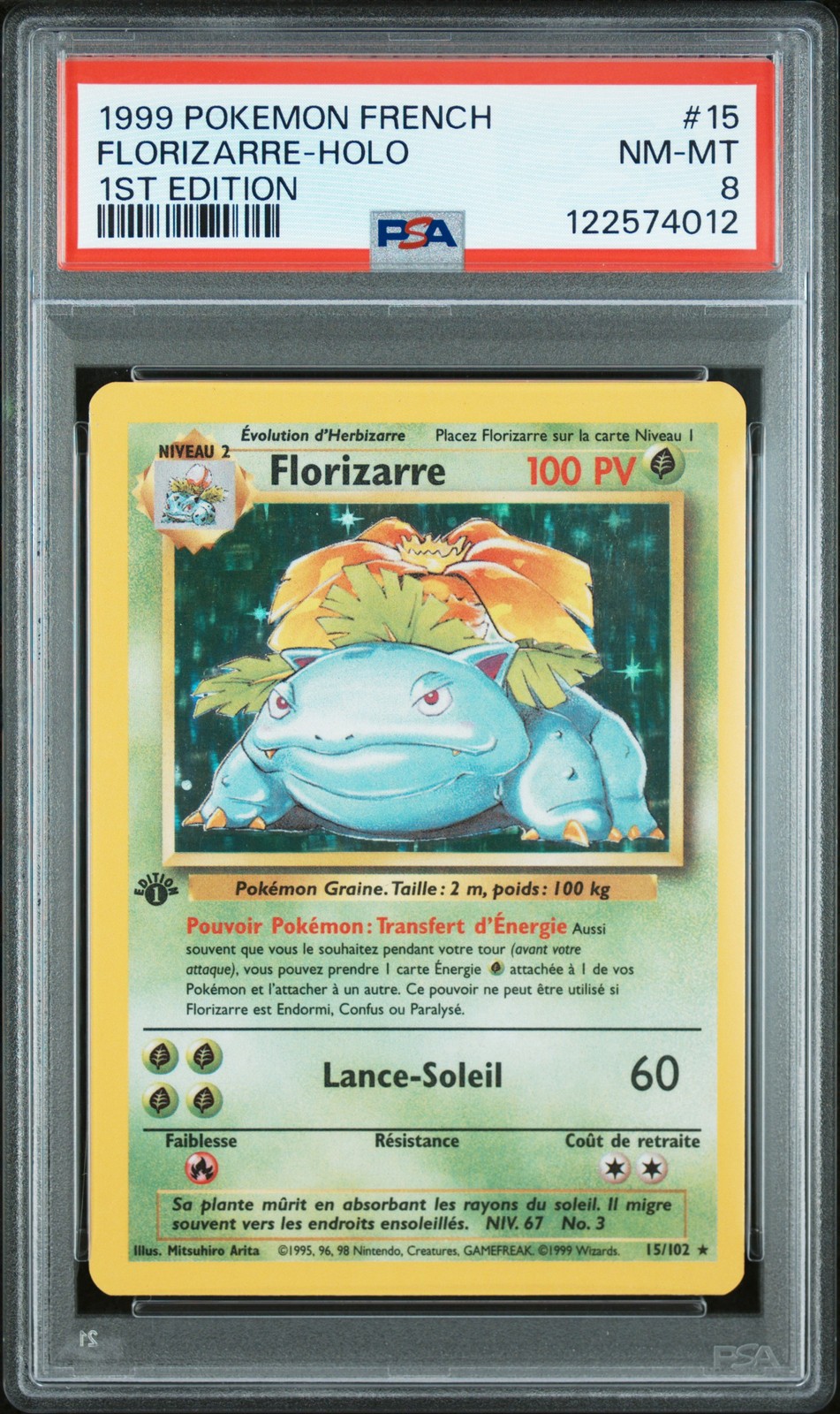 1999 POKEMON FRENCH 1ST ED #15 FLORIZARRE-HOLO PSA 8