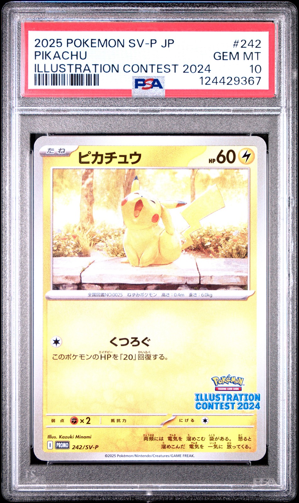 2025 POKEMON JPN SV-P PROMO ILLUSTRATION CONTEST 2024 #242 PIKACHU PSA 10
