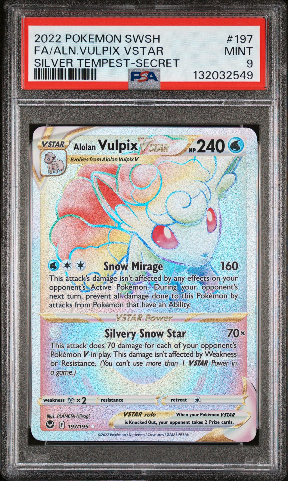 2022 POKEMON SWORD & SHIELD SILVER TEMPEST FULL ART/ALOLAN VULPIX VSTAR PSA 9