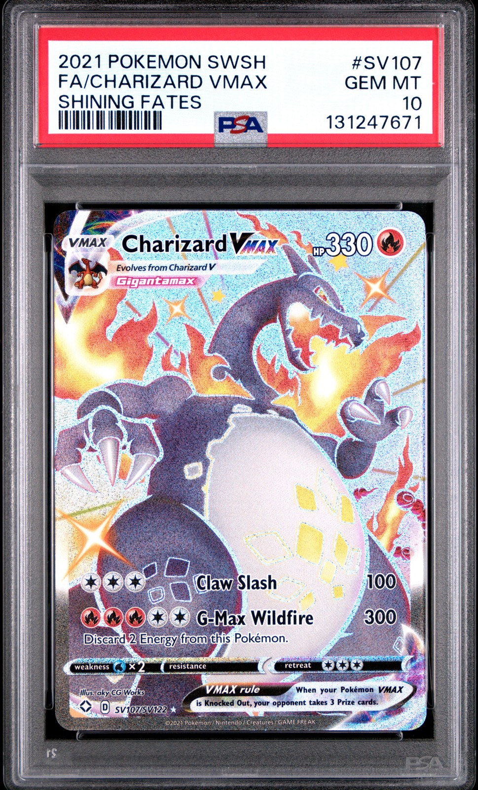 2021 POKEMON SWORD & SHIELD SHINING FATES #SV107 FULL ART/CHARIZARD VMAX PSA 10