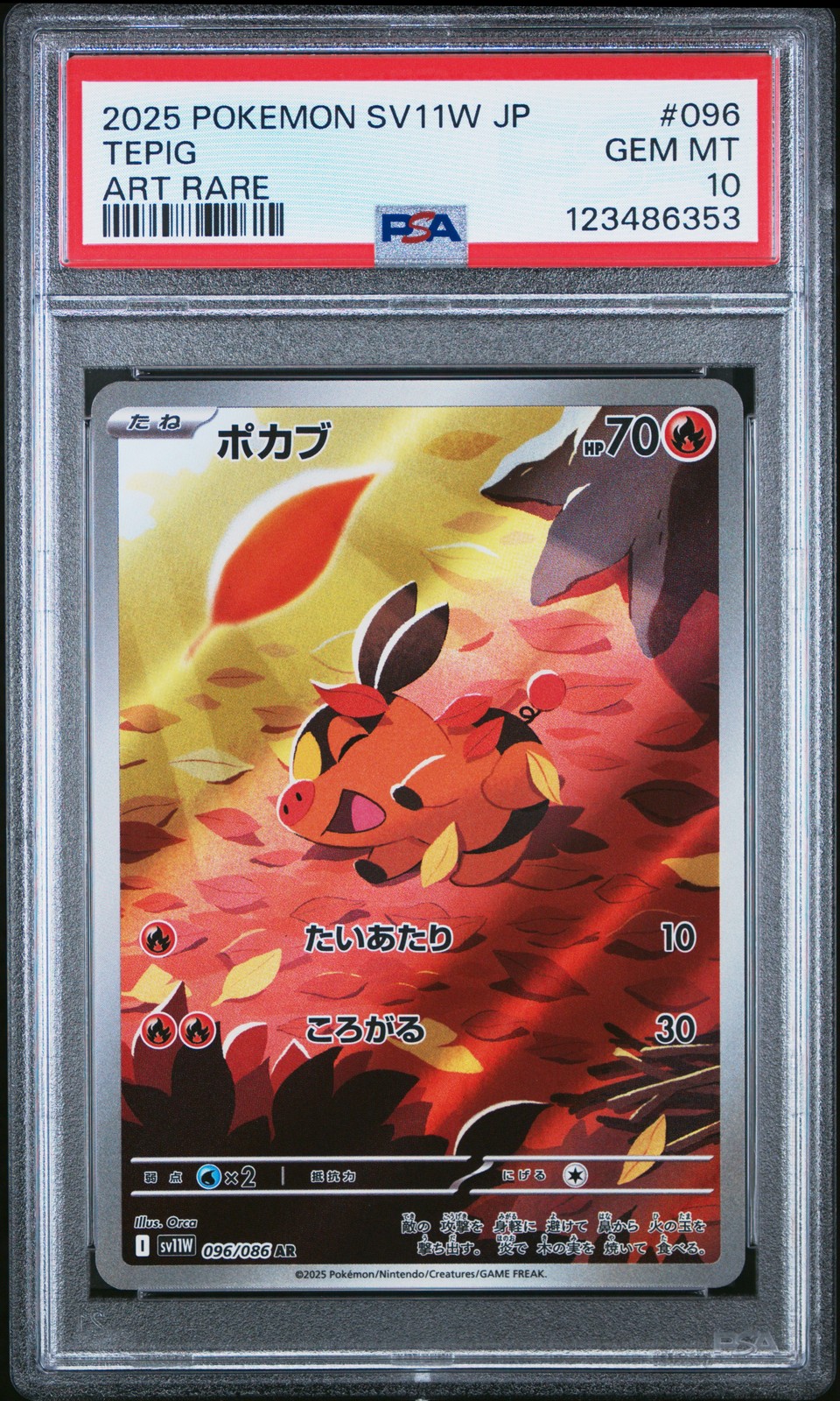 2025 POKEMON JPN SV11W-WHITE FLARE ART RARE #096 TEPIG PSA 10