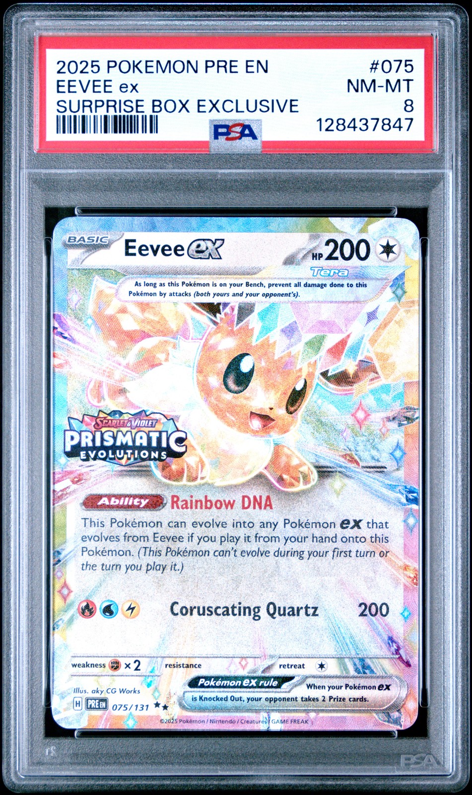 2025 POKEMON PRE EN-PRISMATIC EVOLUTIONS SURPRISE BOX EXCLUSIVE EEVEE EX PSA 8