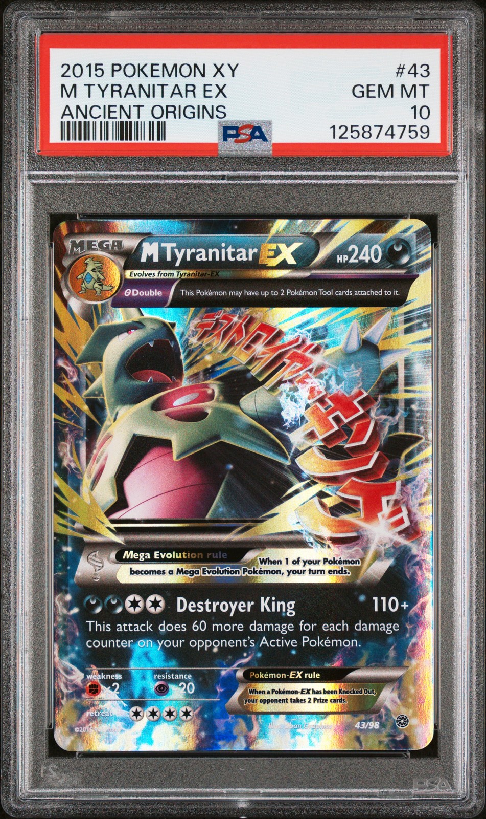2015 POKEMON XY ANCIENT ORIGINS #43 M TYRANITAR EX PSA 10