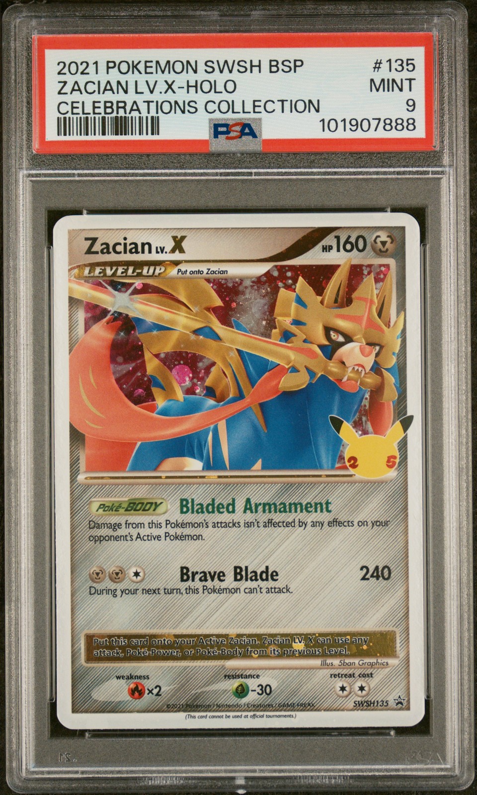 2021 POKEMON SWSH BLACK STAR PROMO CELEBRATIONS COLL #135 ZACIAN LV.X-HOLO PSA 9
