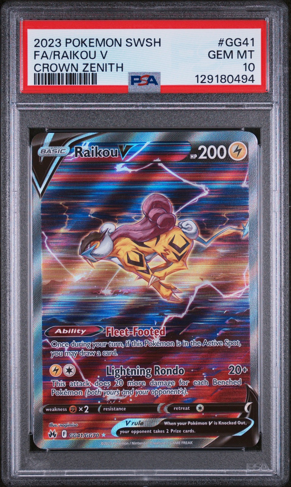2023 POKEMON SWORD & SHIELD CROWN ZENITH #GG41 FULL ART/RAIKOU V PSA 10