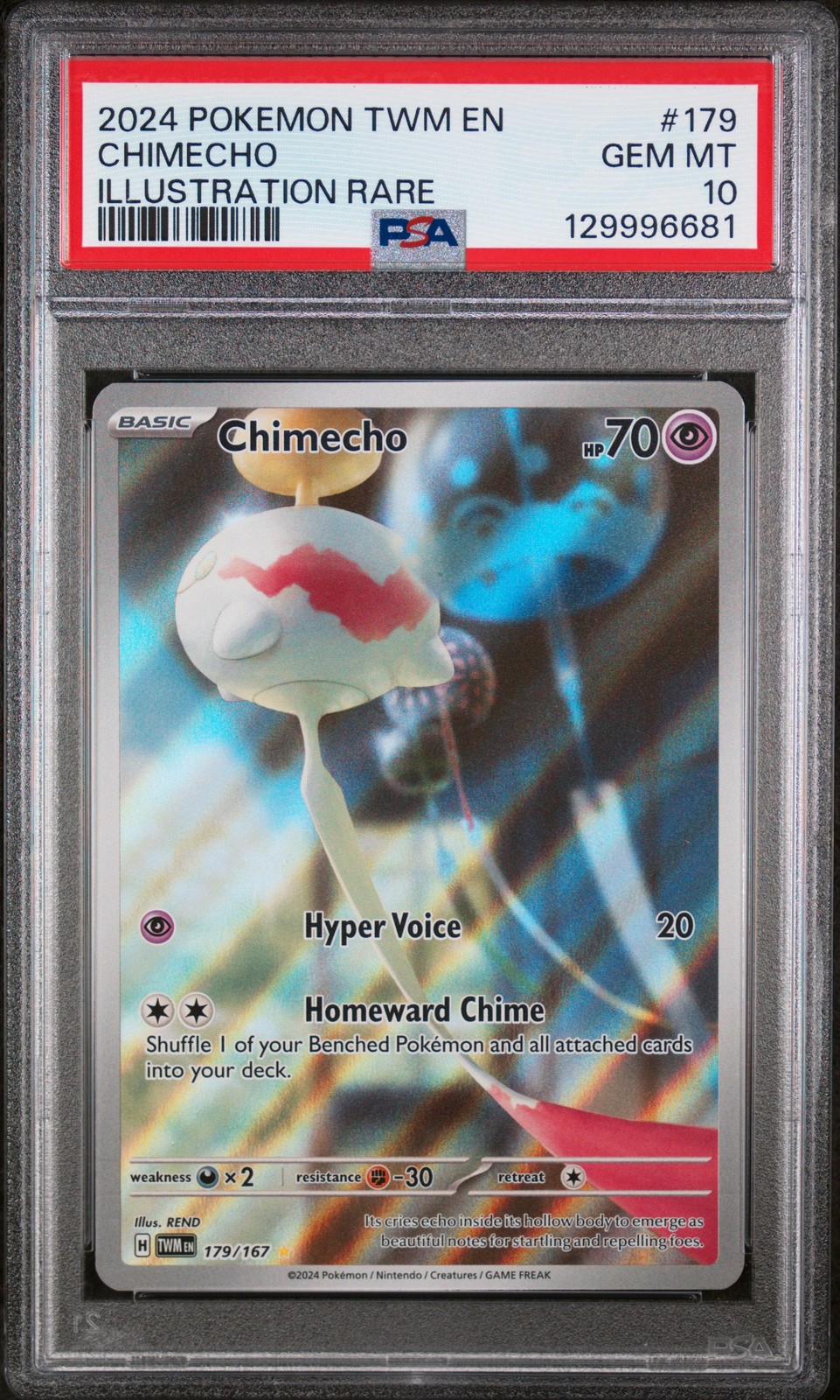 2024 POKEMON TWM EN-TWILIGHT MASQUERADE ILLUSTRATION RARE #179 CHIMECHO PSA 10