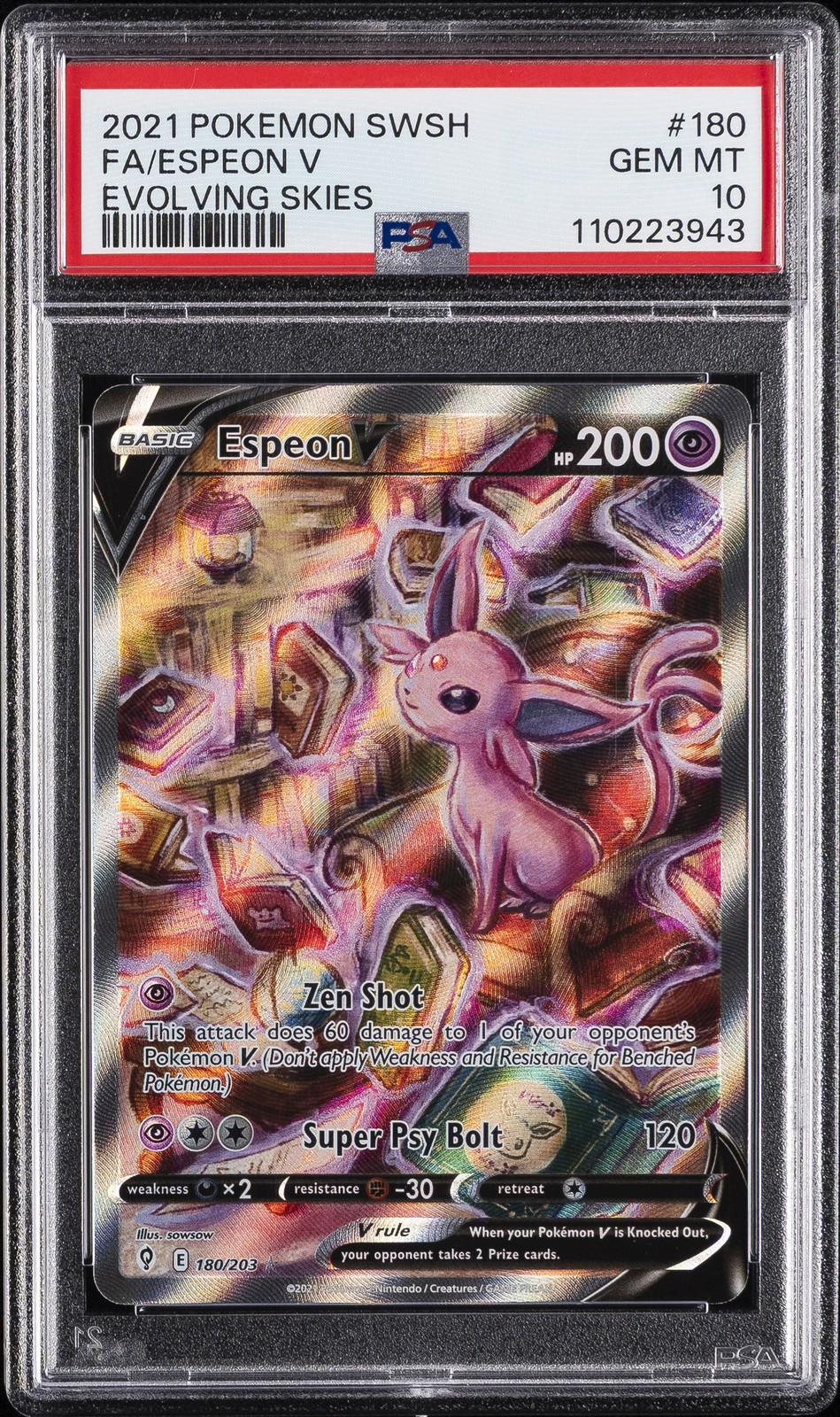 2021 POKEMON SWORD & SHIELD EVOLVING SKIES #180 FULL ART/ESPEON V PSA 10