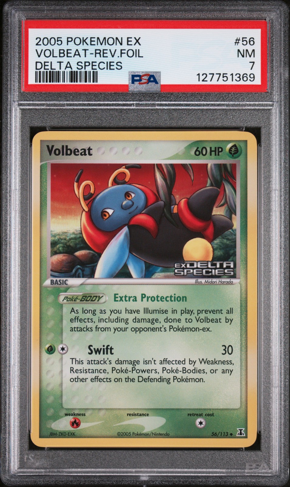 2005 POKEMON EX DELTA SPECIES #56 VOLBEAT-REVERSE FOIL PSA 7