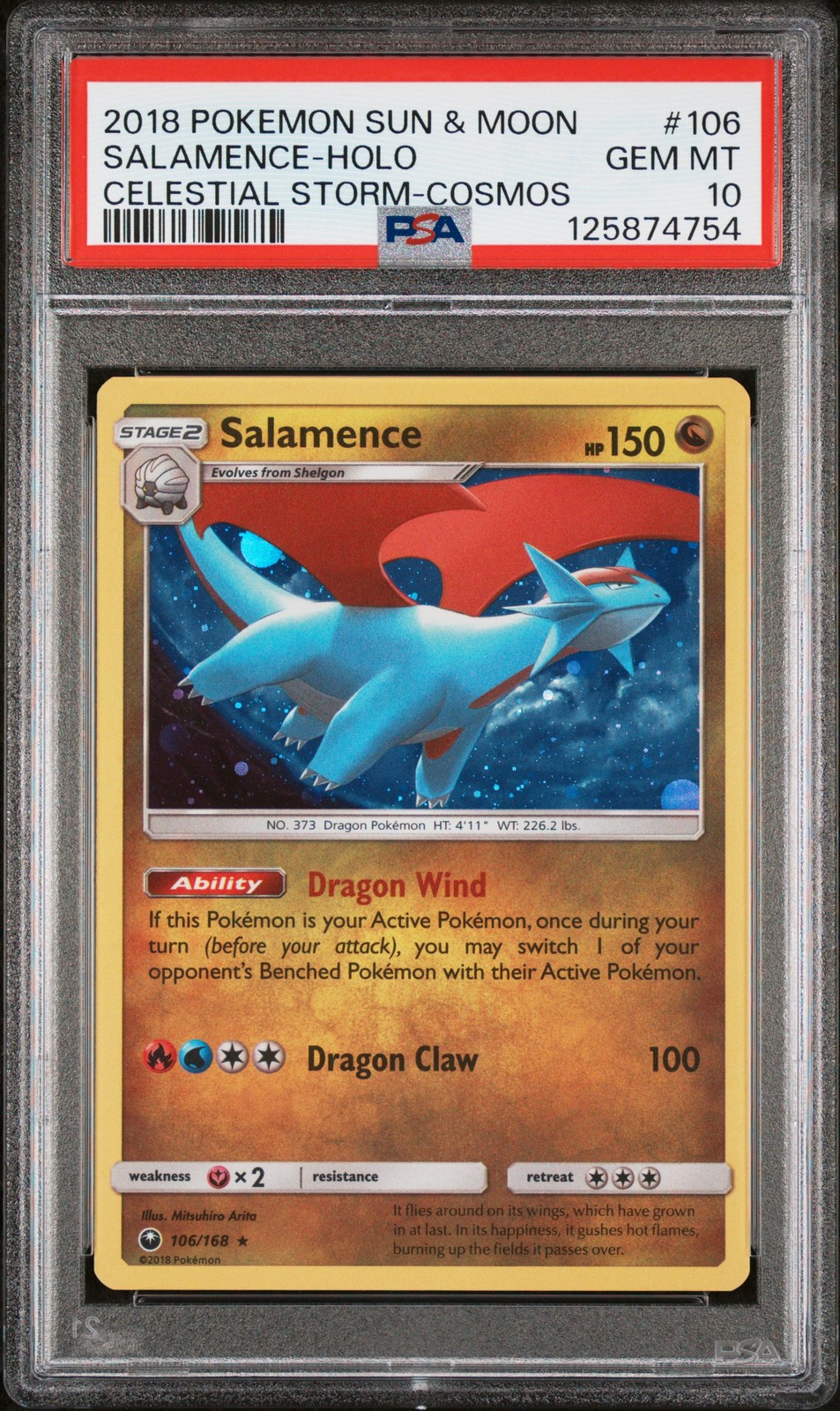 2018 POKEMON SUN & MOON CELESTIAL STORM COSMOS #106 SALAMENCE-HOLO PSA 10