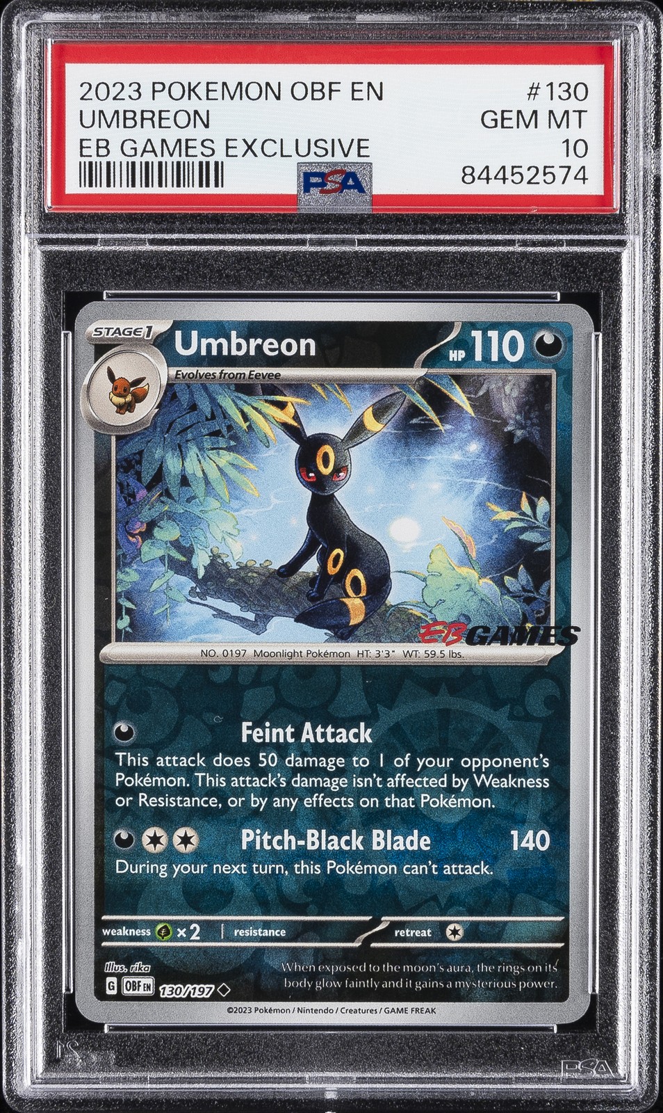 2023 POKEMON OBF EN-OBSIDIAN FLAMES EB GAMES EXCLUSIVE #130 UMBREON PSA 10