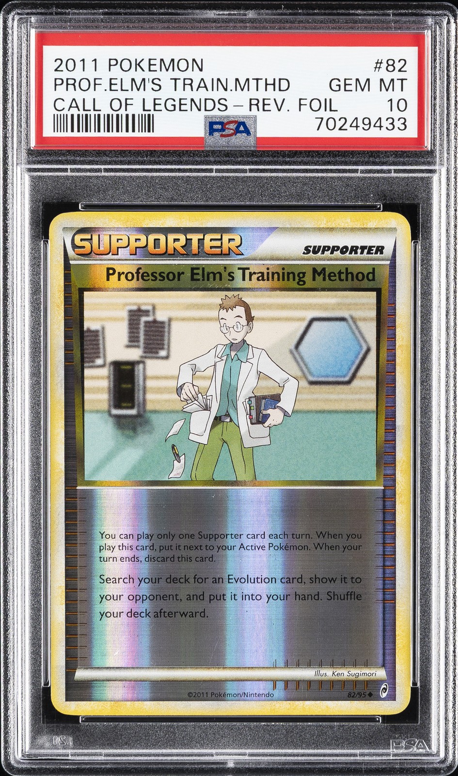 2011 POKEMON CALL OF LEGENDS PROFESSOR ELM'S TRAINING METHOD-REVERSE FOIL PSA 10