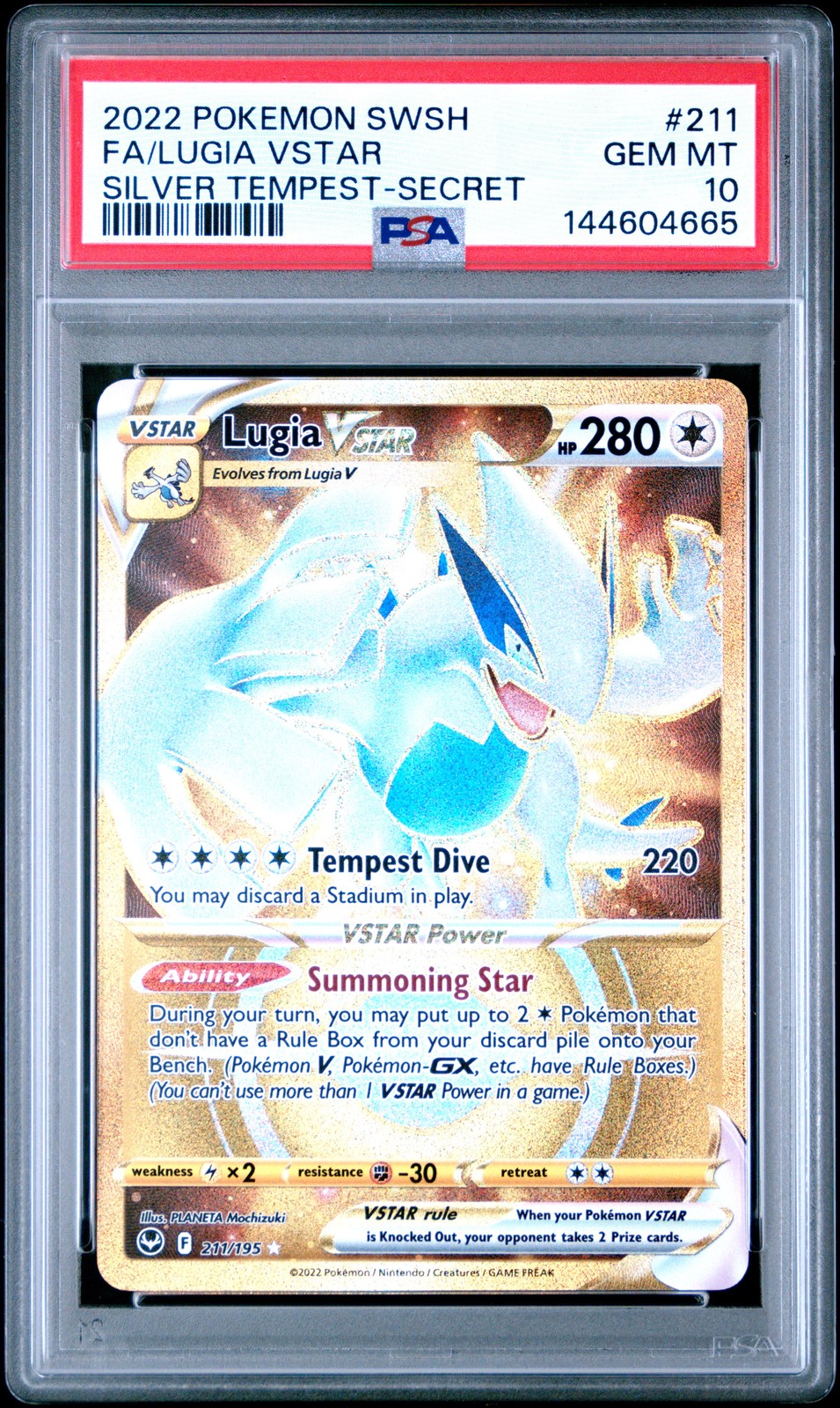 2022 POKEMON SWORD & SHIELD SILVER TEMPEST SECRET FULL ART/LUGIA VSTAR PSA 10