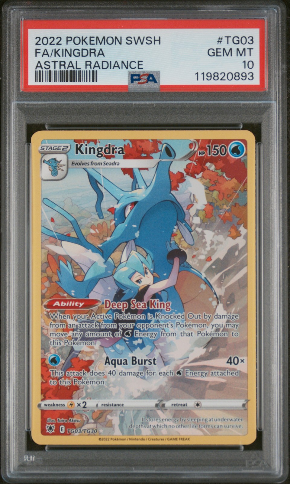 2022 POKEMON SWORD & SHIELD ASTRAL RADIANCE #TG03 FULL ART/KINGDRA PSA 10