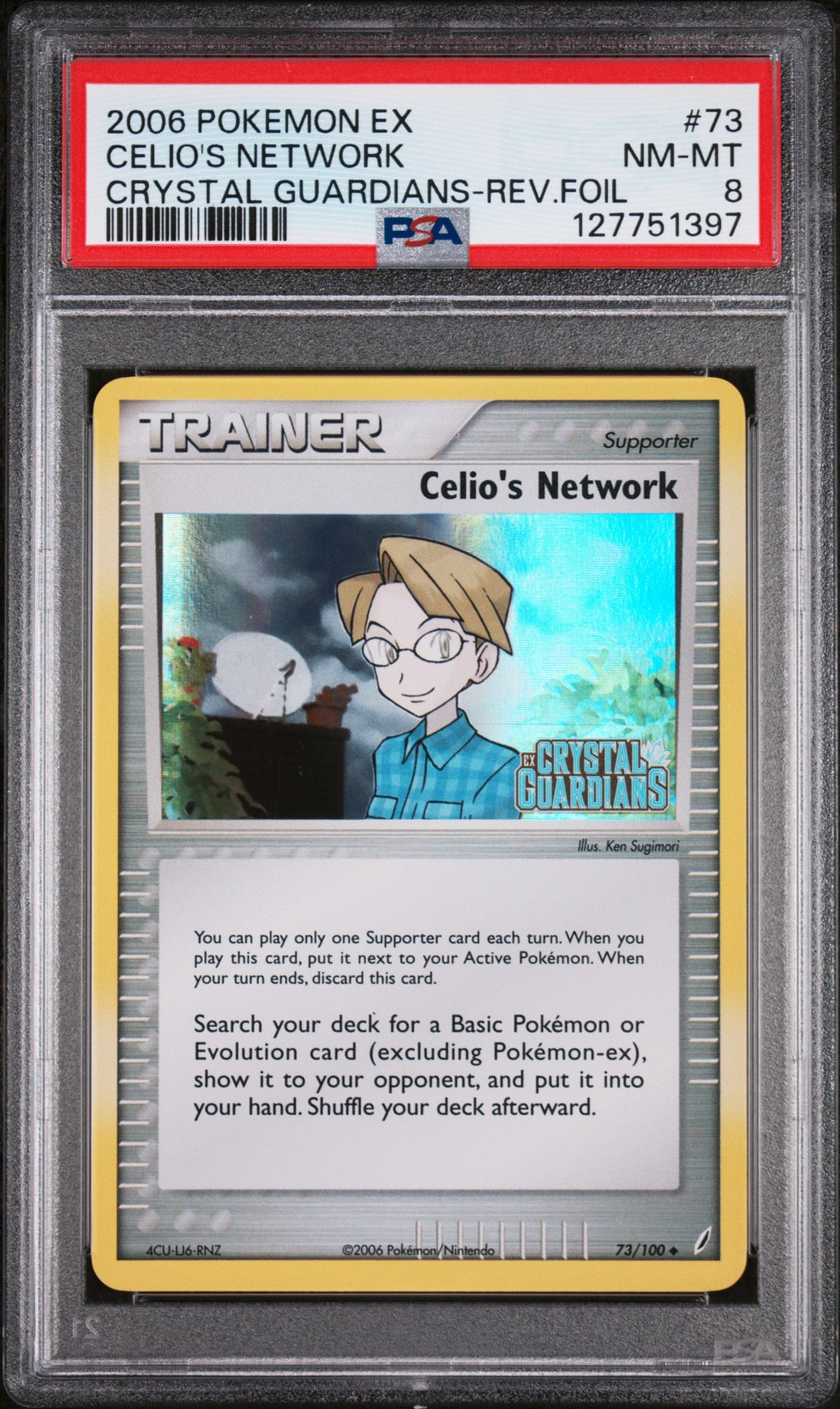 2006 POKEMON EX CRYSTAL GUARDIANS #73 CELIO'S NETWORK-REVERSE FOIL PSA 8