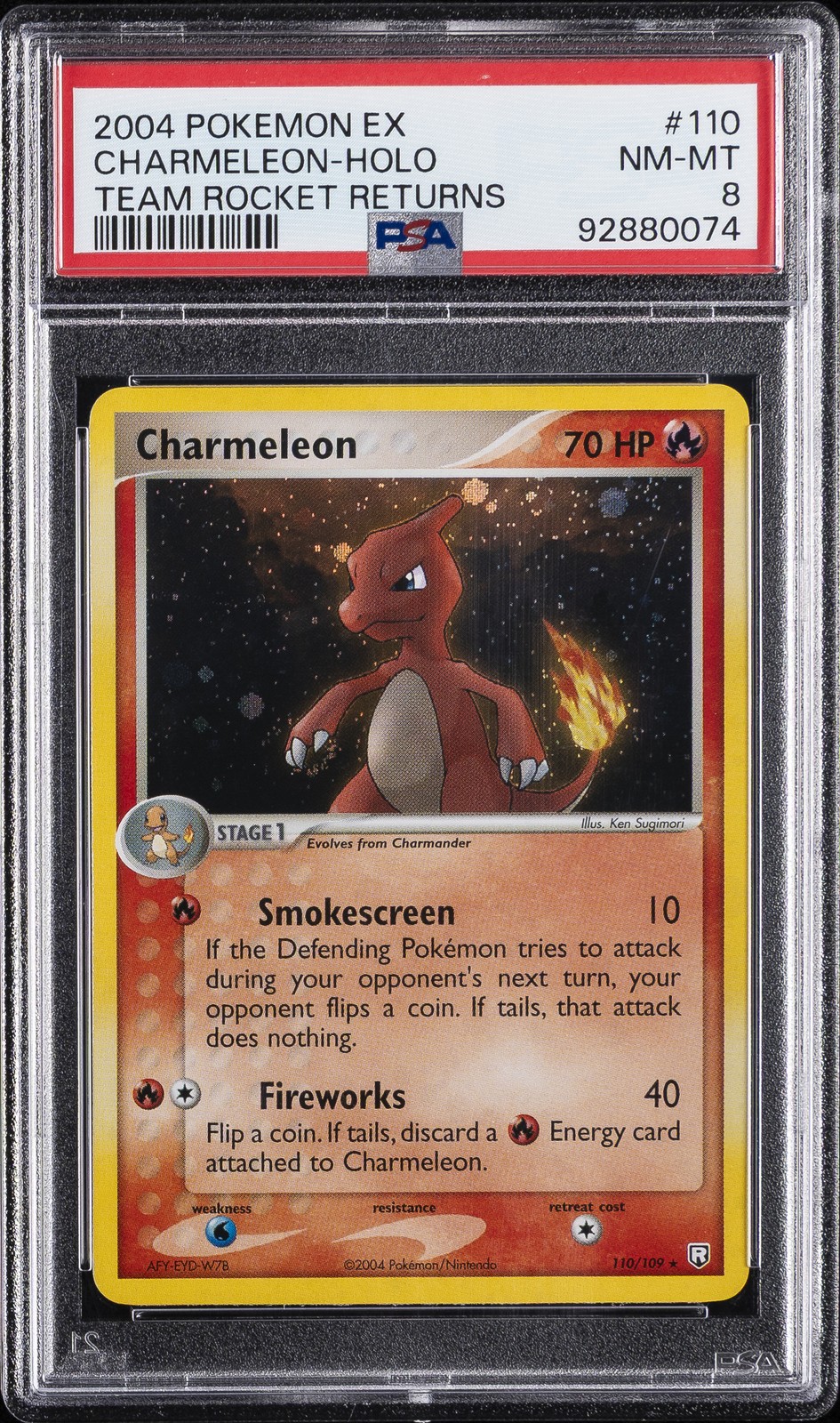 2004 POKEMON EX TEAM ROCKET RETURNS #110 CHARMELEON-HOLO PSA 8