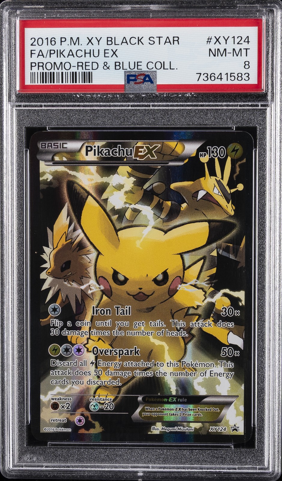 2016 POKEMON XY BLACK STAR PROMO RED & BLUE COLLECTION FULL ART/PIKACHU EX PSA 8