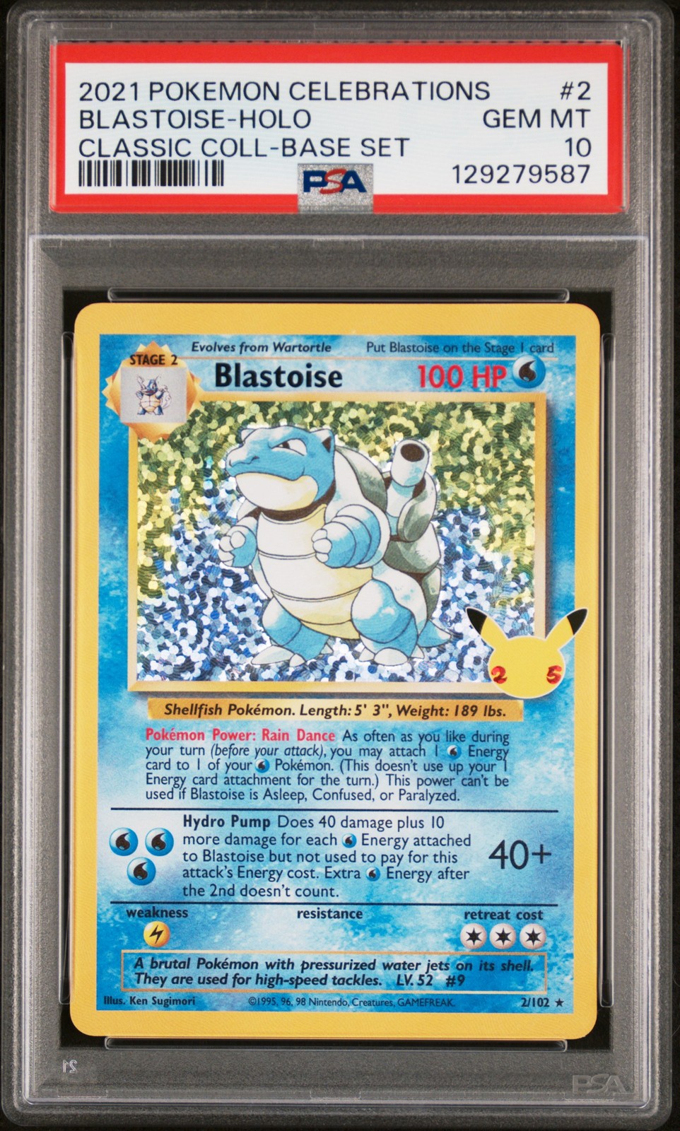 2021 POKEMON CELEBRATIONS CLASSIC COLL #2 BLASTOISE-HOLO PSA 10