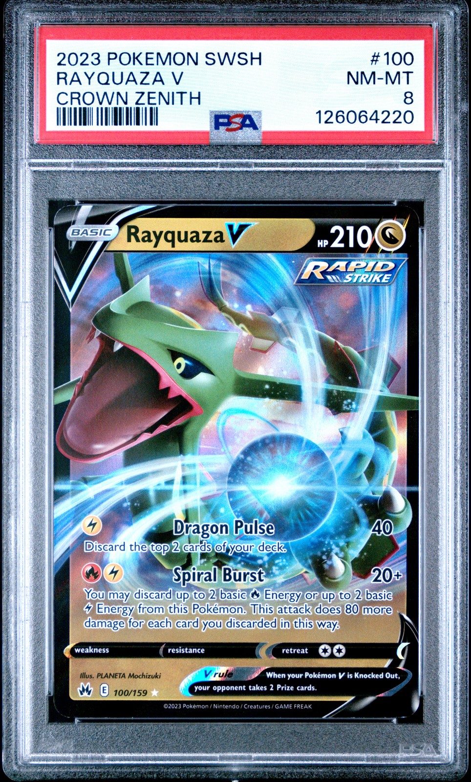 2023 POKEMON SWORD & SHIELD CROWN ZENITH #100 RAYQUAZA V PSA 8