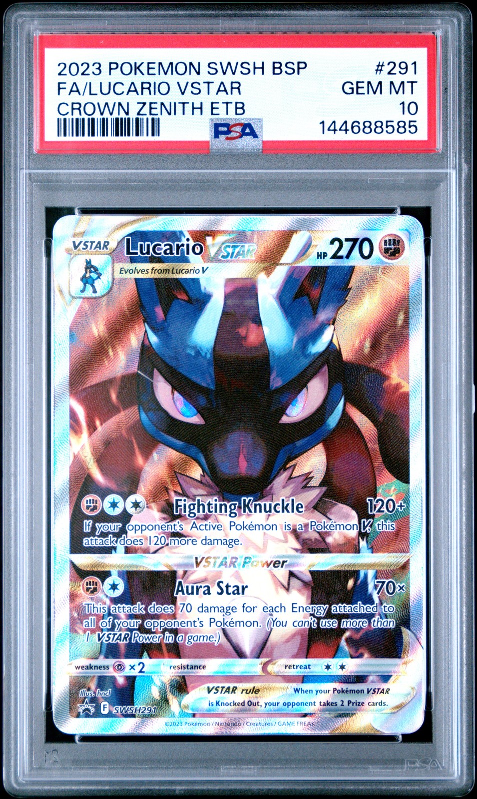 2023 POKEMON SWSH BLACK STAR PROMO #291 FULL ART/LUCARIO VSTAR PSA 10