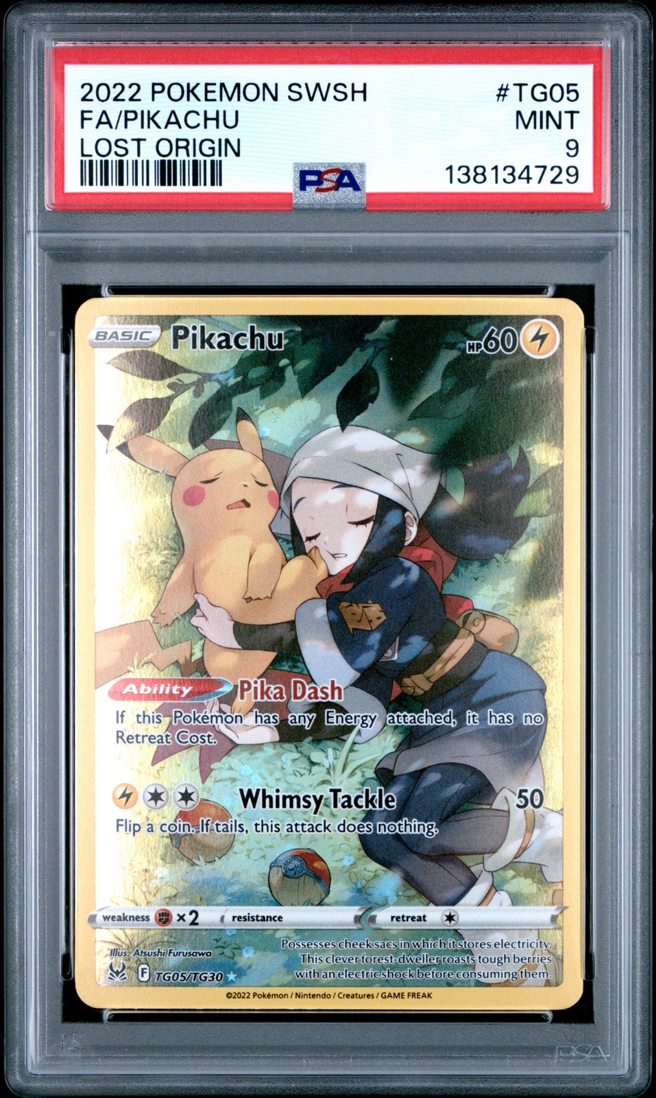 2022 POKEMON SWORD & SHIELD LOST ORIGIN #TG05 FULL ART/PIKACHU PSA 9