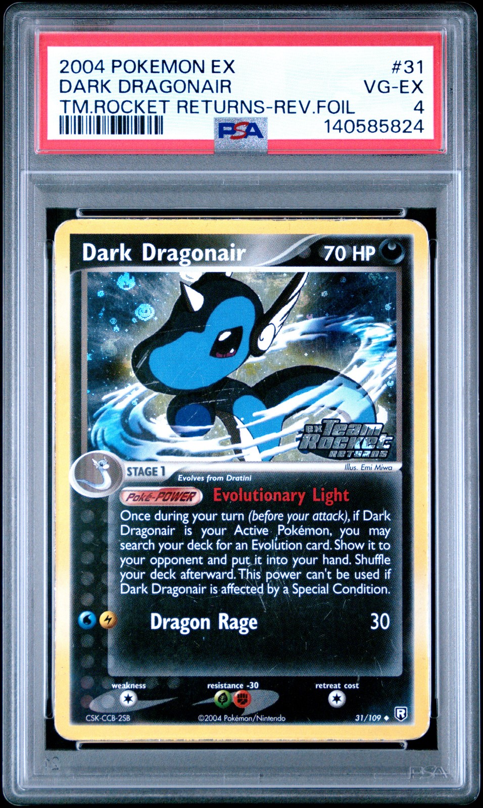 2004 POKEMON EX TEAM ROCKET RETURNS #31 DARK DRAGONAIR-REVERSE FOIL PSA 4