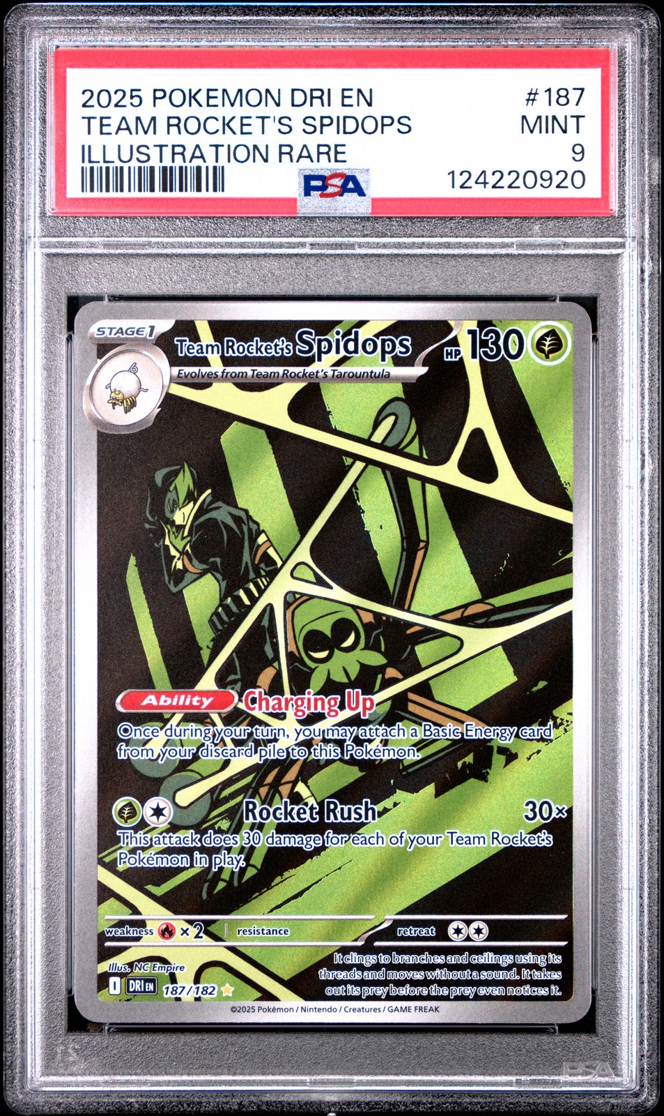 2025 POKEMON DRI EN-DESTINED RIVALS #187 TEAM ROCKET'S SPIDOPS PSA 9