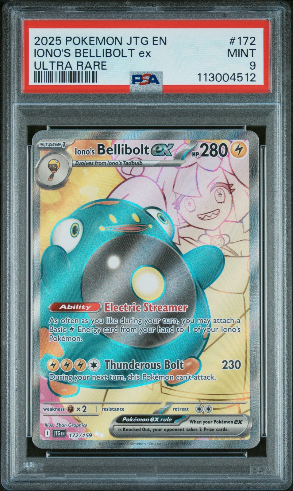 2025 POKEMON JTG EN-JOURNEY TOGETHER ULTRA RARE #172 IONO'S BELLIBOLT EX PSA 9