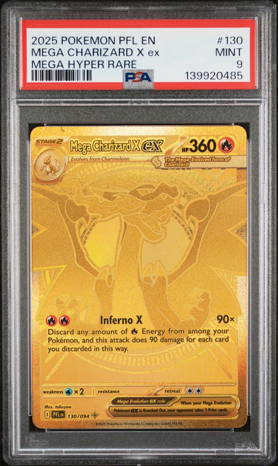 2025 POKEMON PFL EN-PHANTASMAL FLAMES MEGA HYPER RARE MEGA CHARIZARD X EX PSA 9