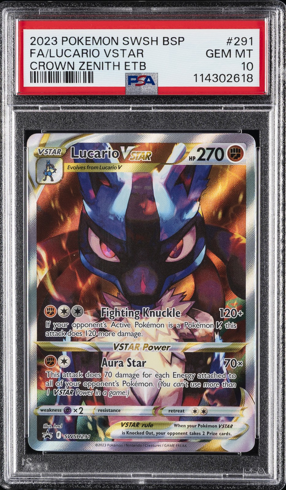 2023 POKEMON SWSH BLACK STAR PROMO #291 FULL ART/LUCARIO VSTAR PSA 10