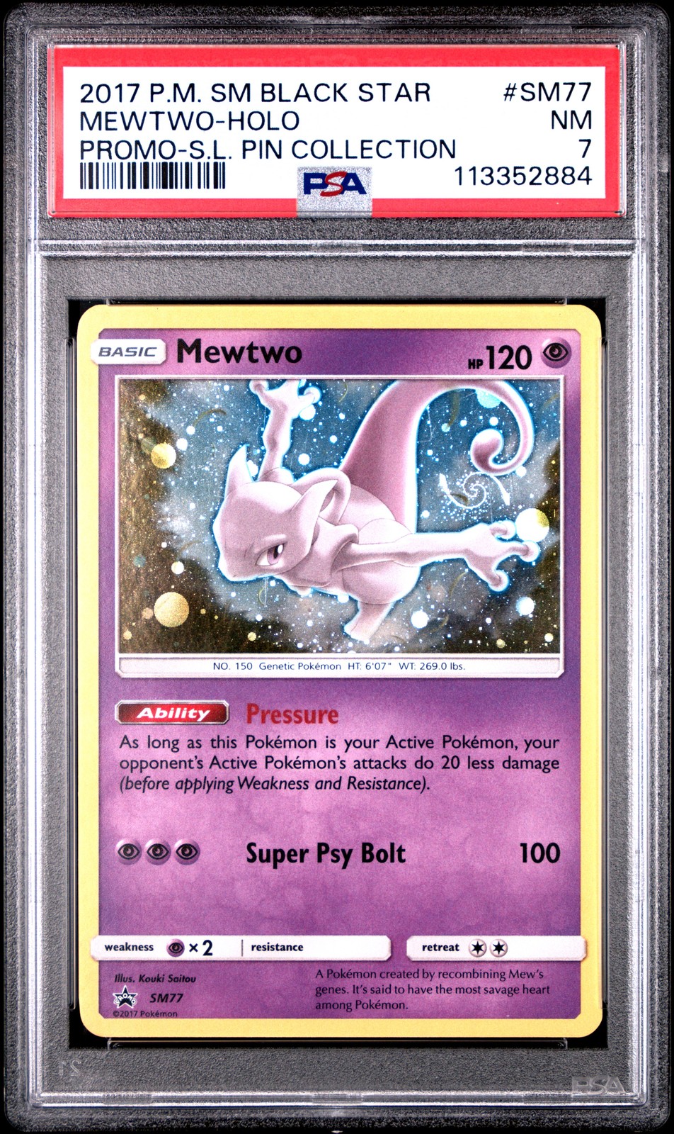 2017 POKEMON SM BLACK STAR PROMO SHINING LEGENDS PIN COLL MEWTWO-HOLO PSA 7
