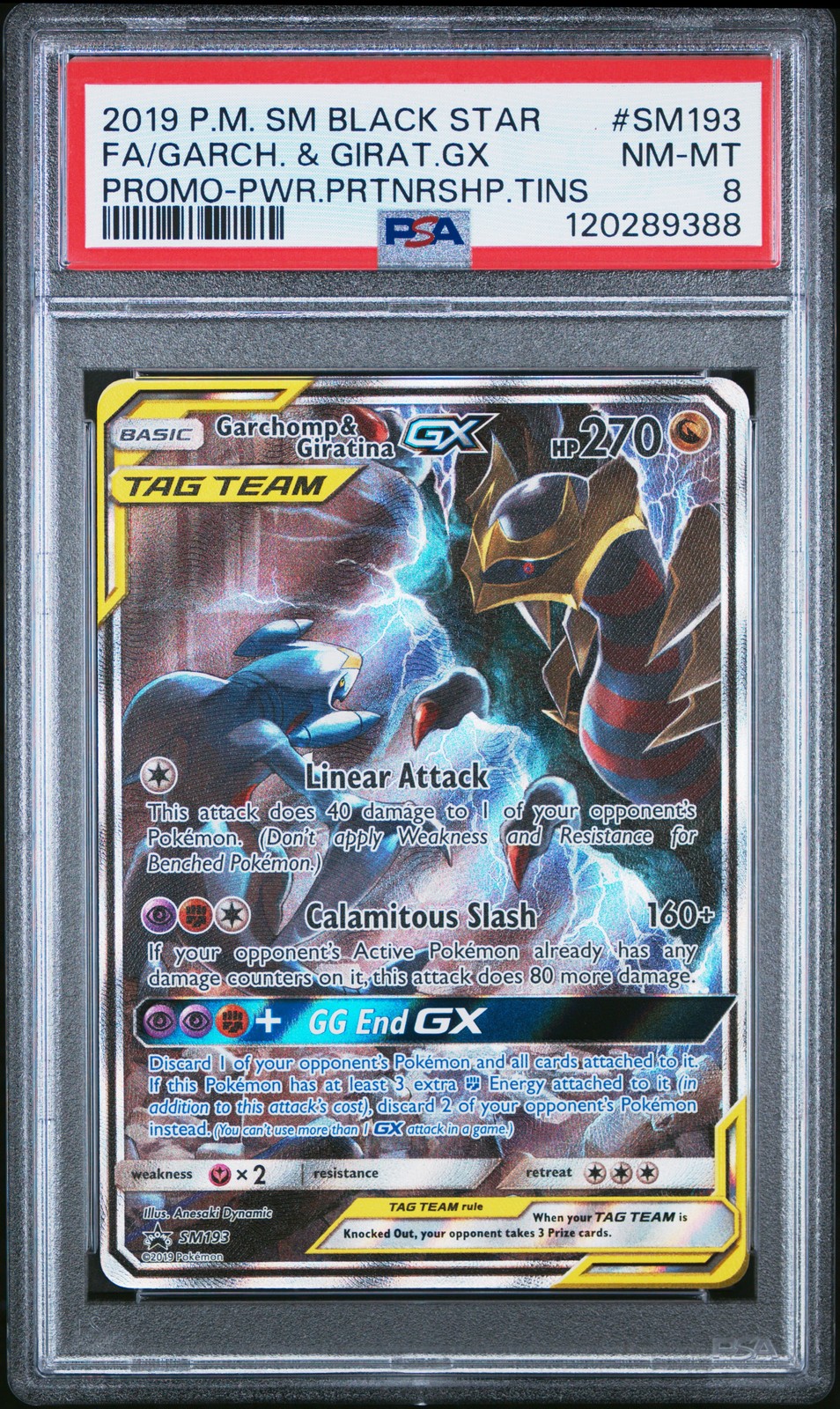 2019 POKEMON SM BLACK STAR PROMO #SM193 FULL ART/GARCHOMP & GIRATINA GX PSA 8