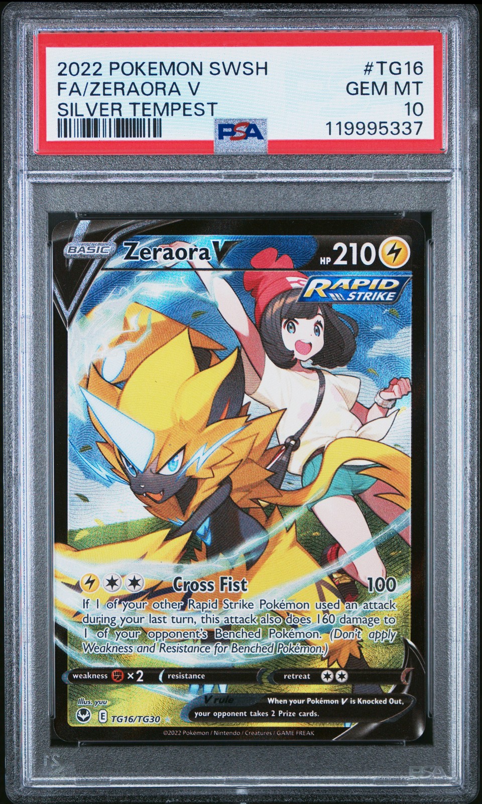 2022 POKEMON SWORD & SHIELD SILVER TEMPEST #TG16 FULL ART/ZERAORA V PSA 10
