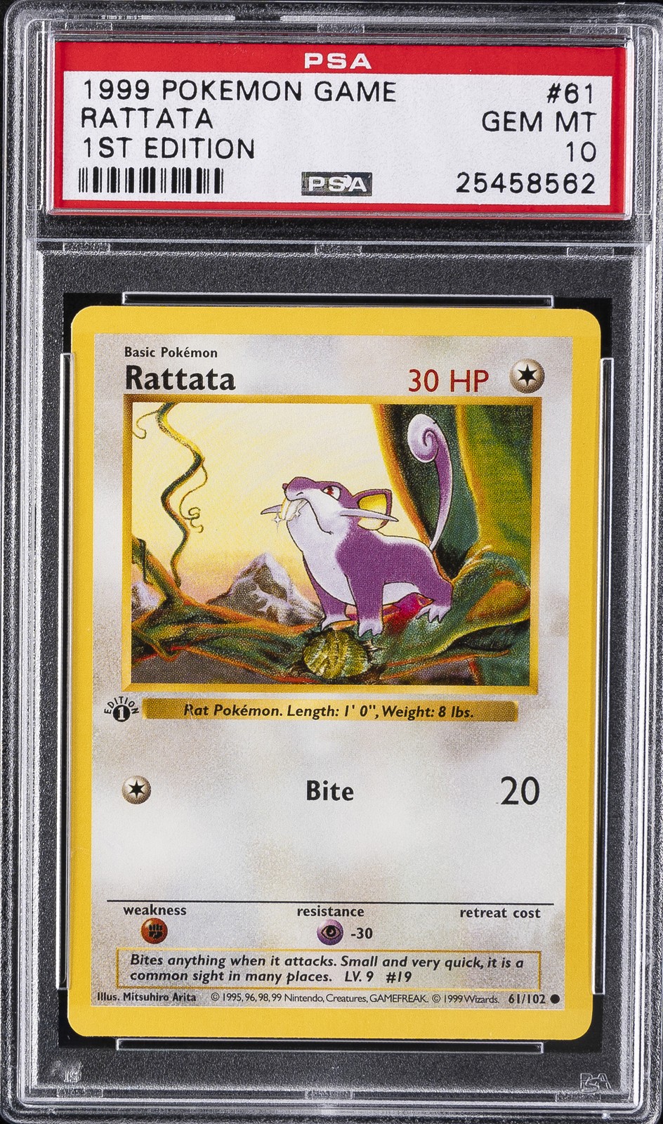 1999 POKEMON GAME 1ST ED #61 RATTATA PSA 10