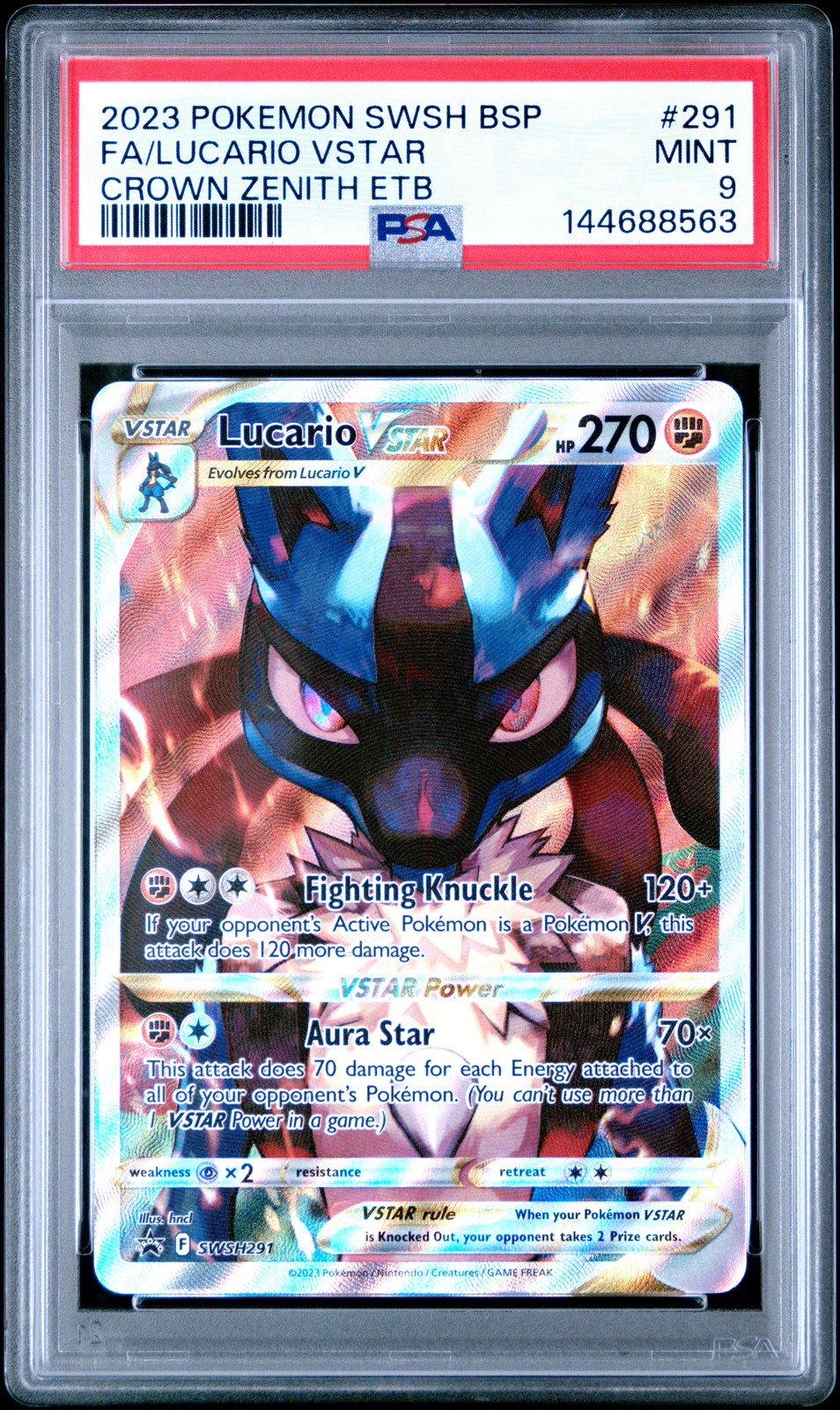 2023 POKEMON SWSH BLACK STAR PROMO #291 FULL ART/LUCARIO VSTAR PSA 9