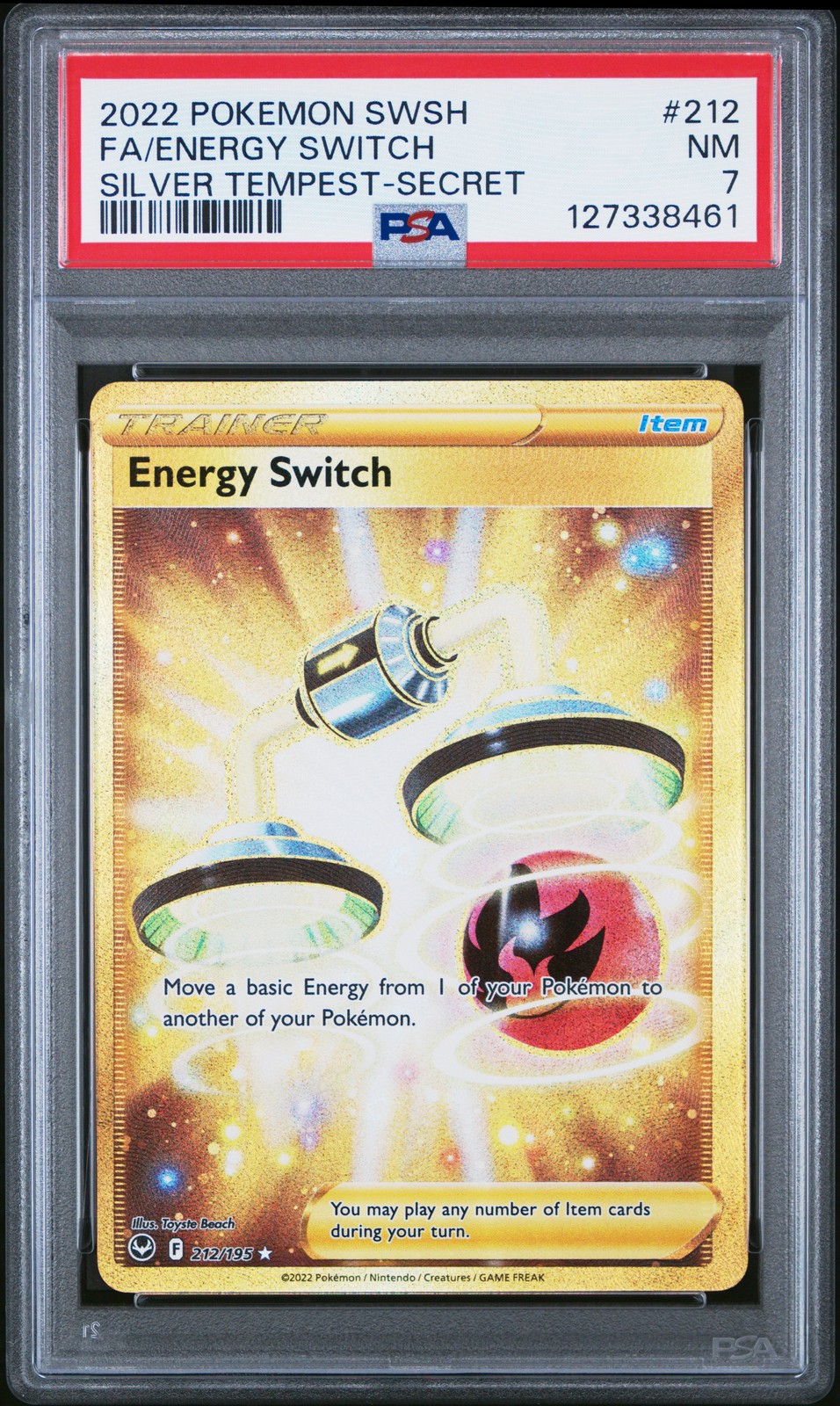 2022 POKEMON SWORD & SHIELD SILVER TEMPEST SECRET FULL ART/ENERGY SWITCH PSA 7