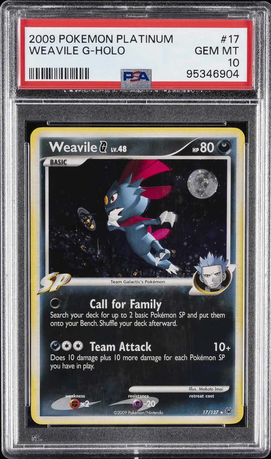 2009 POKEMON PLATINUM #17 WEAVILE G-HOLO PSA 10
