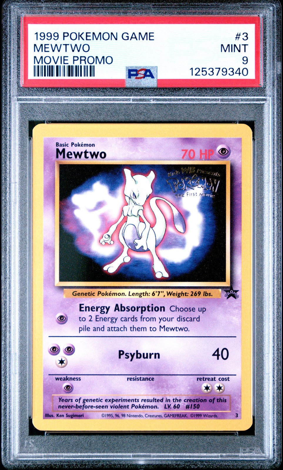 1999 POKEMON GAME MOVIE MOVIE PROMO #3 MEWTWO PSA 9