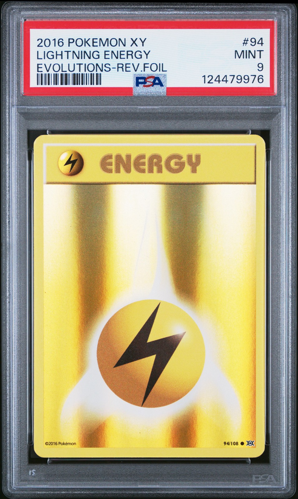 2016 POKEMON XY EVOLUTIONS #94 LIGHTNING ENERGY-REVERSE FOIL PSA 9