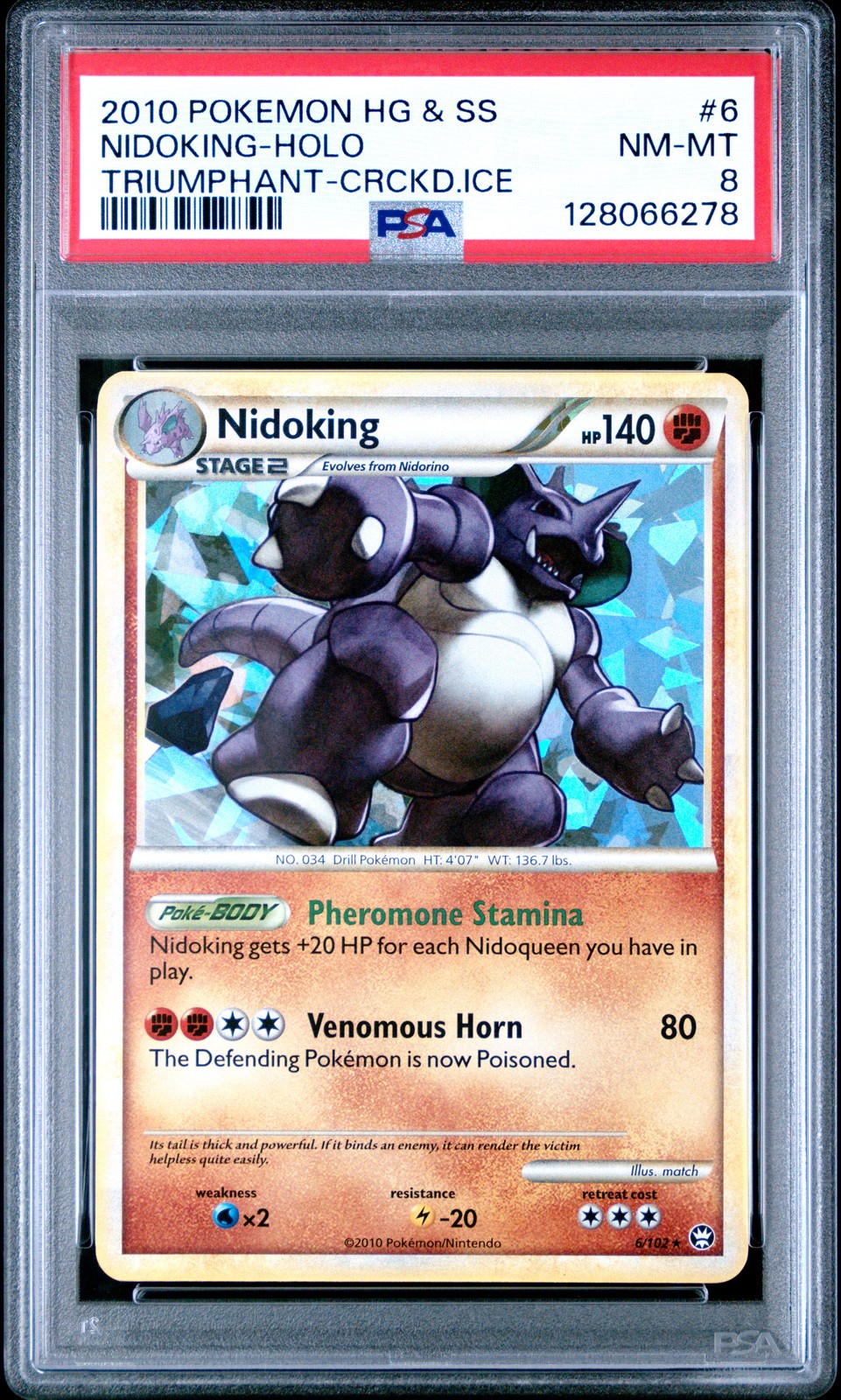 2010 POKEMON HEARTGOLD & SOULSILVER TRIUMPHANT CRACKED ICE NIDOKING-HOLO PSA 8