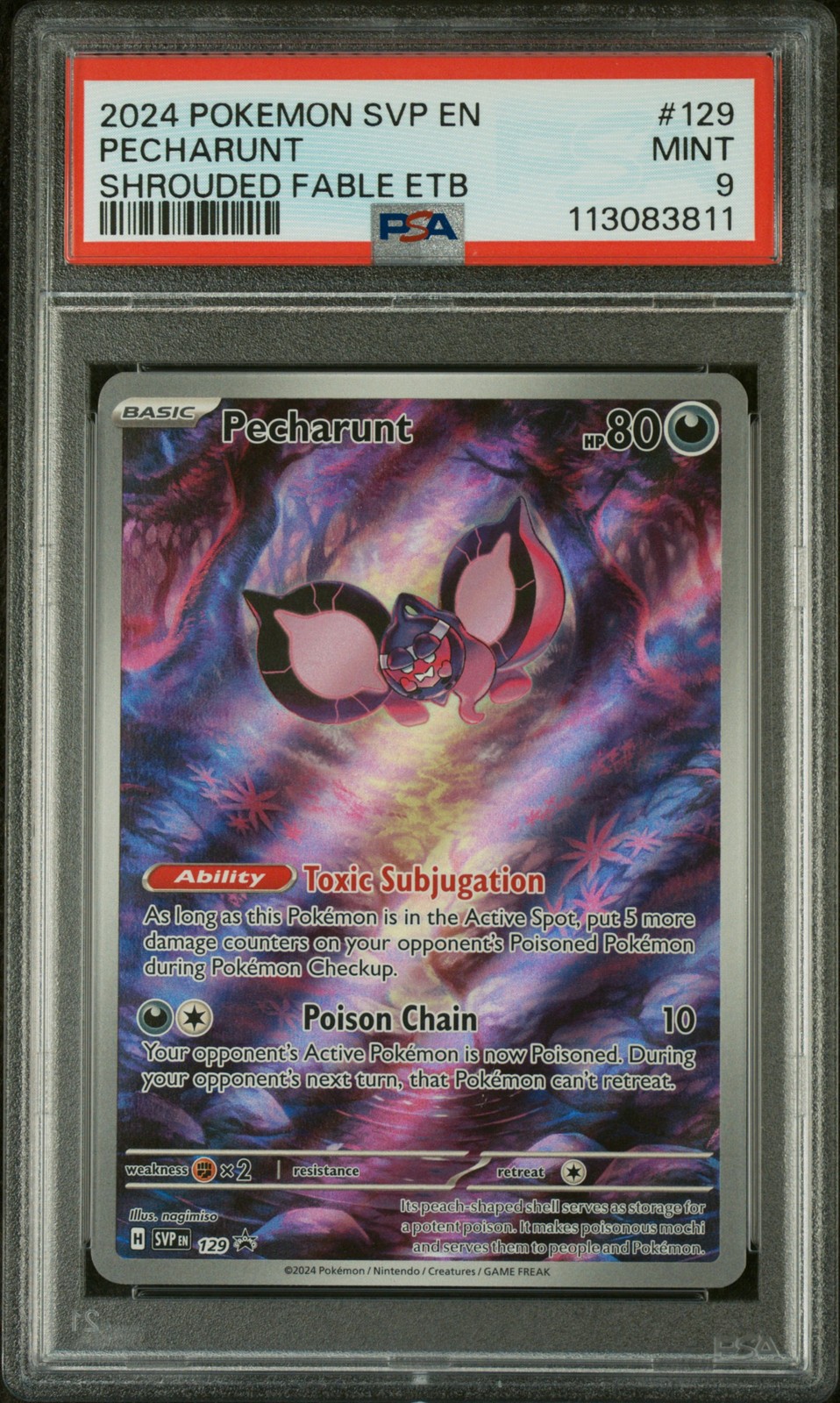 2024 POKEMON SHROUDED FABLE POKEMON CENTER ETB PROMO #129 PECHARUNT PSA 9