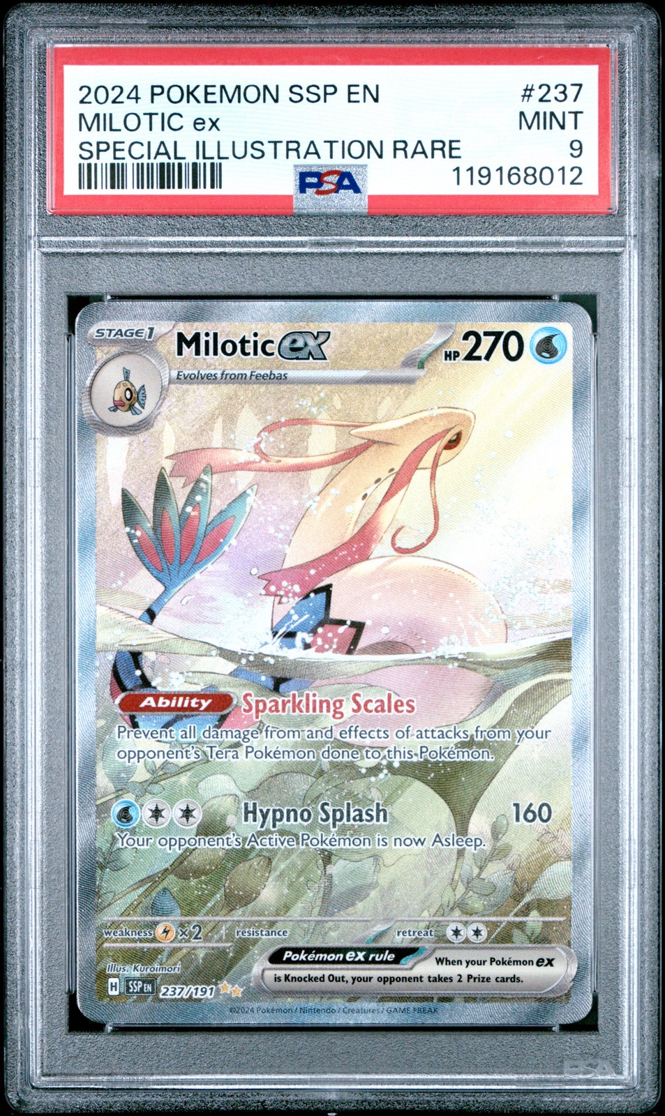 2024 POKEMON SSP EN-SURGING SPARKS SPECIAL ILLUSTRATION RARE MILOTIC EX PSA 9