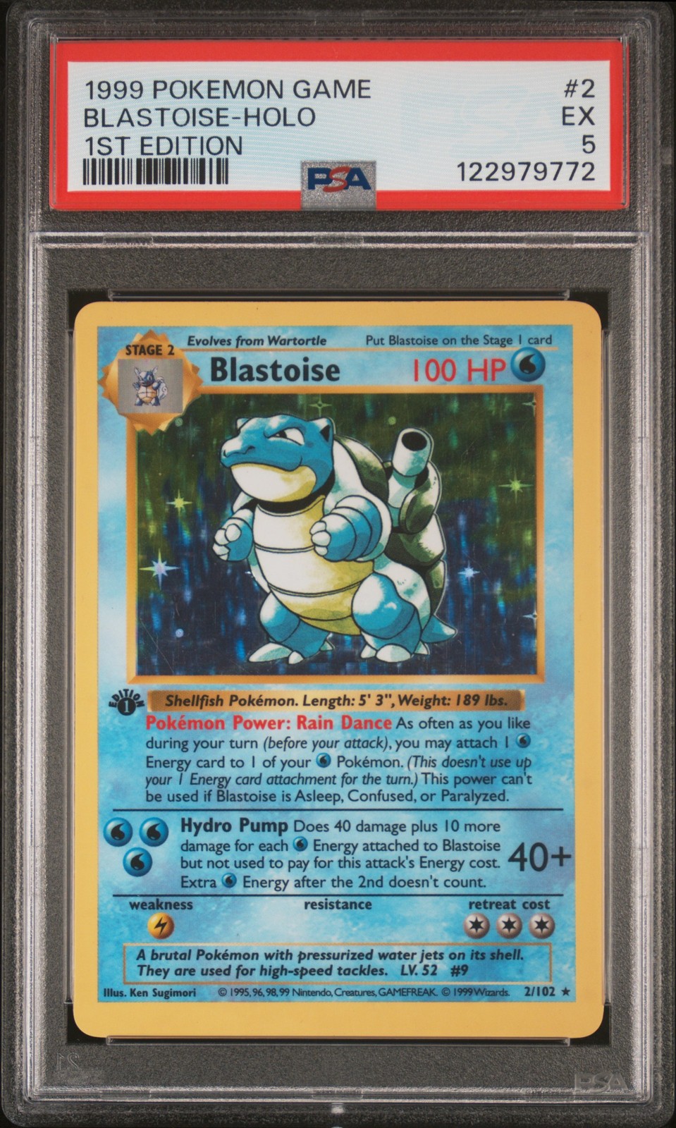 1999 POKEMON GAME 1ST ED #2 BLASTOISE-HOLO PSA 5