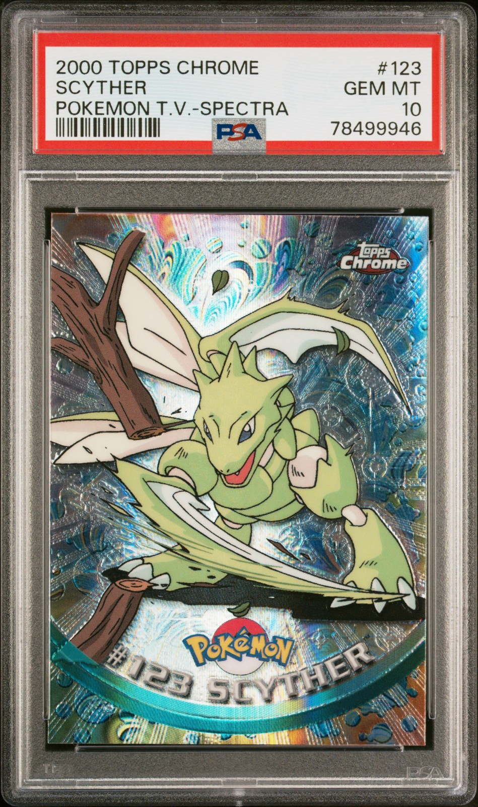 2000 TOPPS CHROME POKEMON T.V. SPECTRA #123 SCYTHER PSA 10