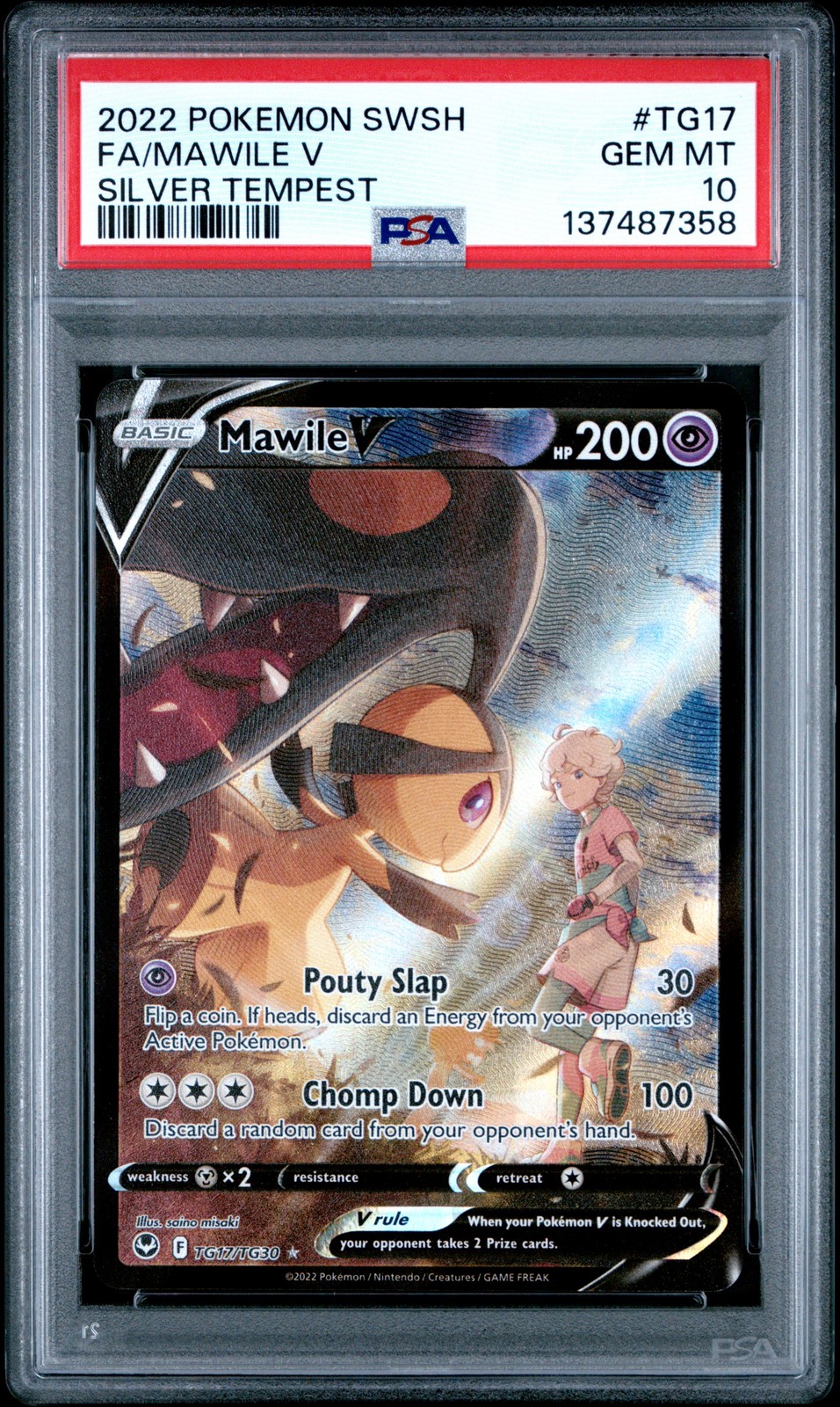 2022 POKEMON SWORD & SHIELD SILVER TEMPEST #TG17 FULL ART/MAWILE V PSA 10