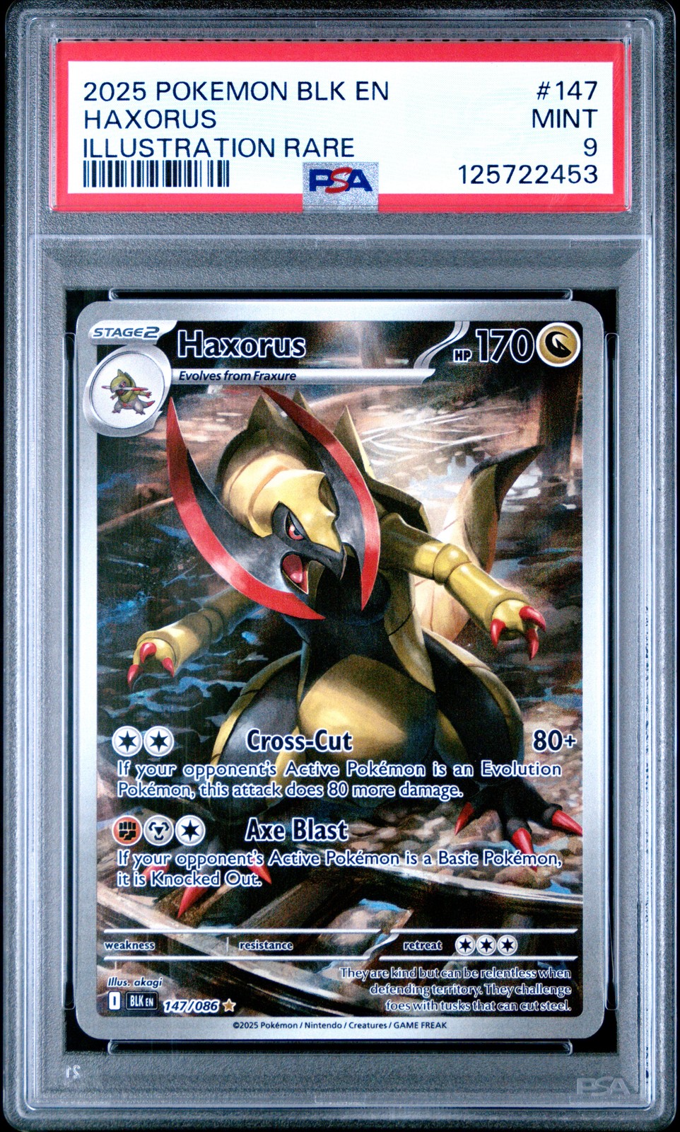 2025 POKEMON BLK EN-BLACK BOLT ILLUSTRATION RARE #147 HAXORUS PSA 9