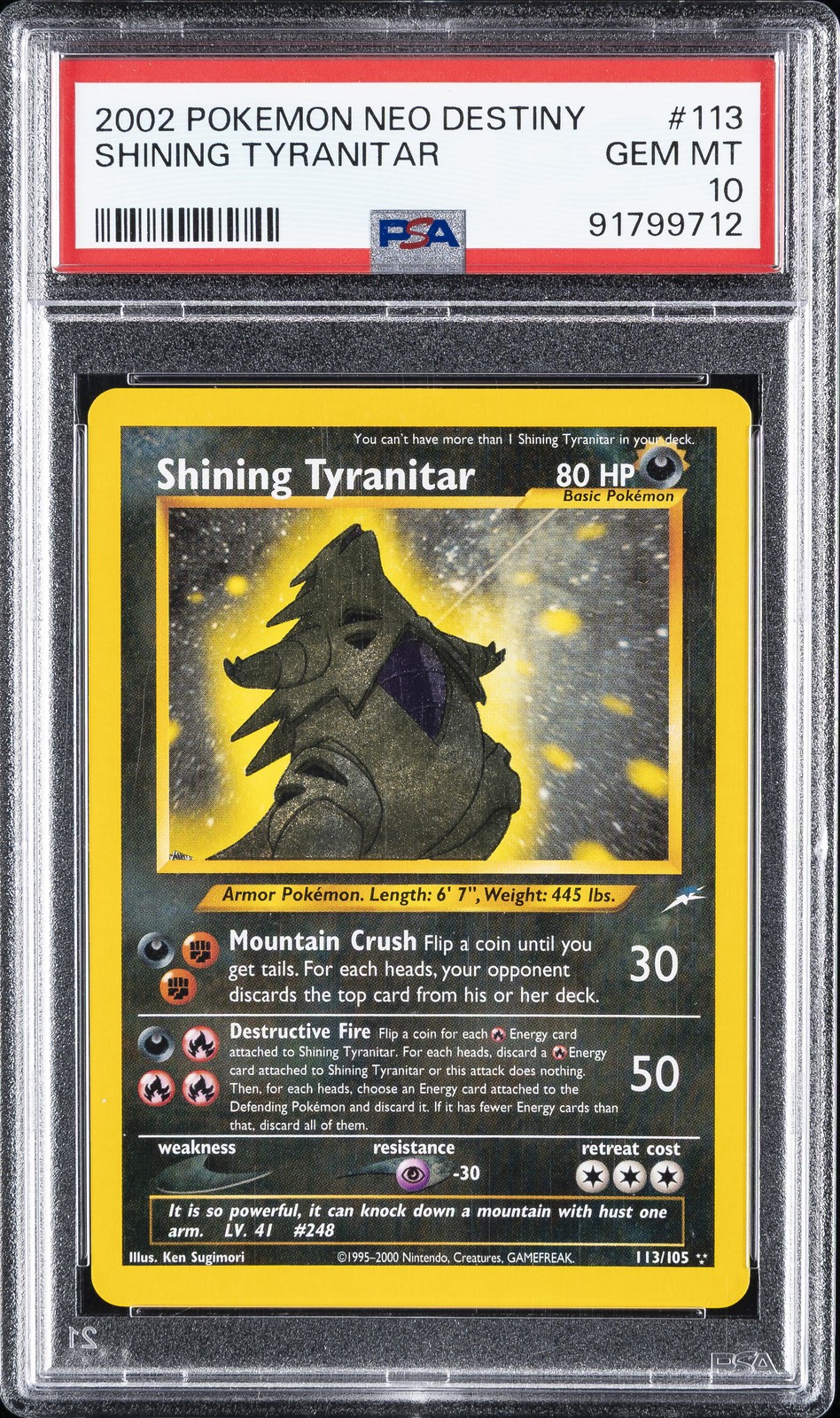 2002 POKEMON NEO DESTINY #113 SHINING TYRANITAR PSA 10