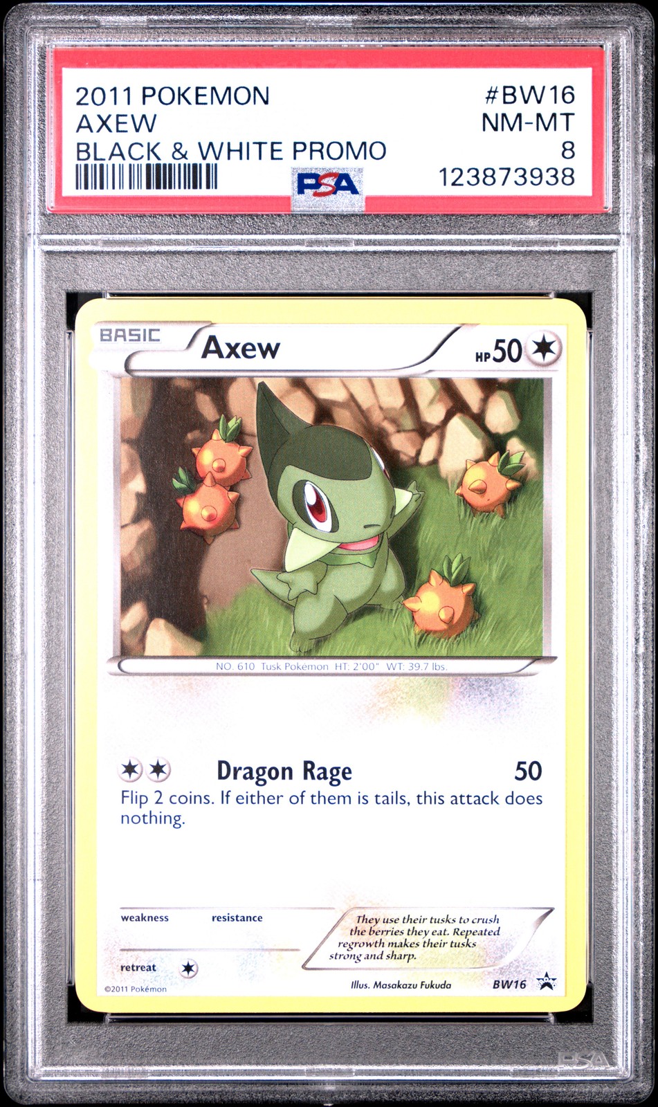 2011 POKEMON B&W PROMO #BW16 AXEW PSA 8