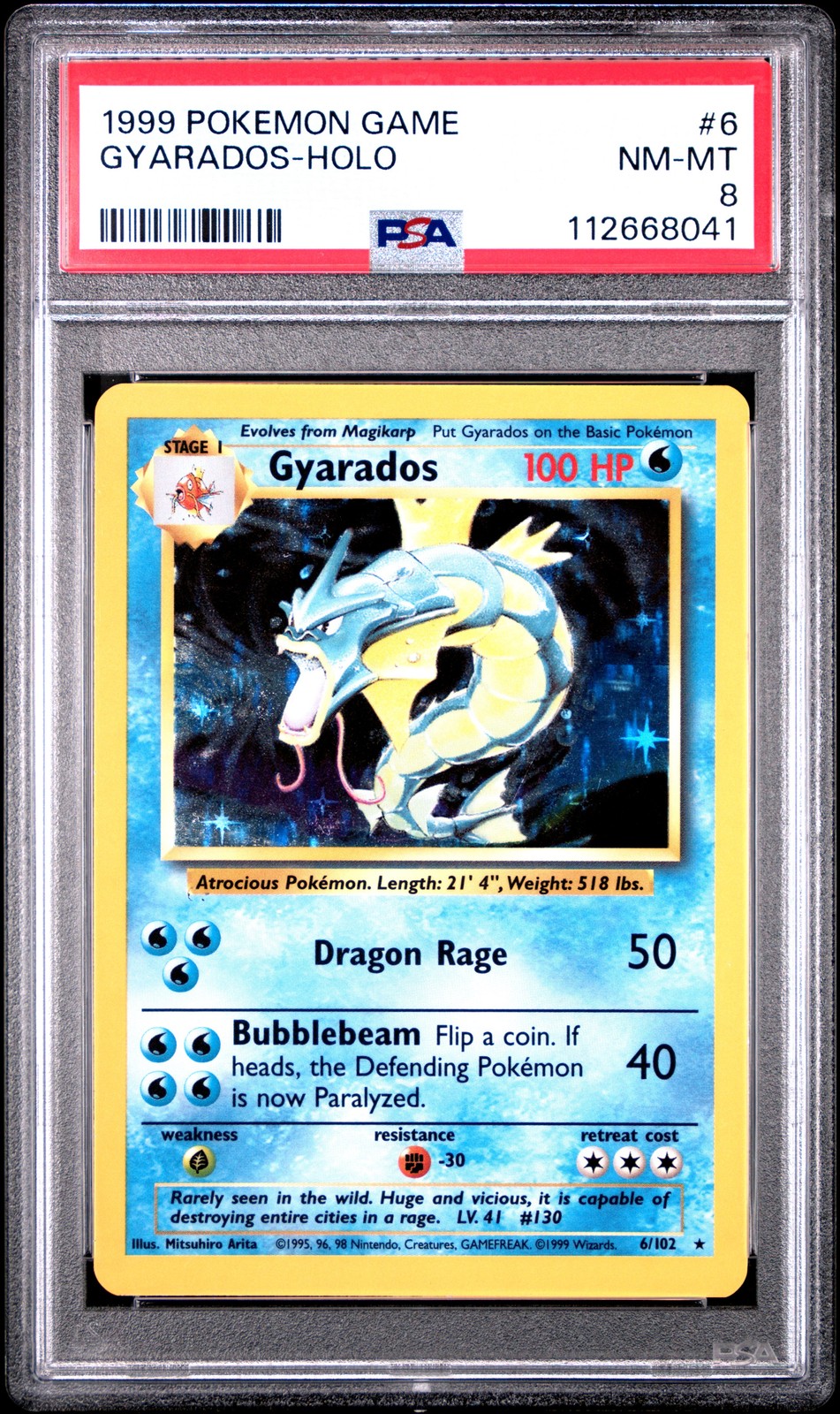 1999 POKEMON GAME #6 GYARADOS-HOLO PSA 8