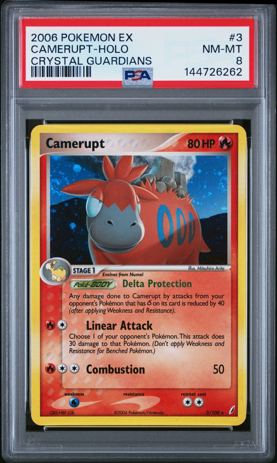 2006 POKEMON EX CRYSTAL GUARDIANS #3 CAMERUPT-HOLO PSA 8