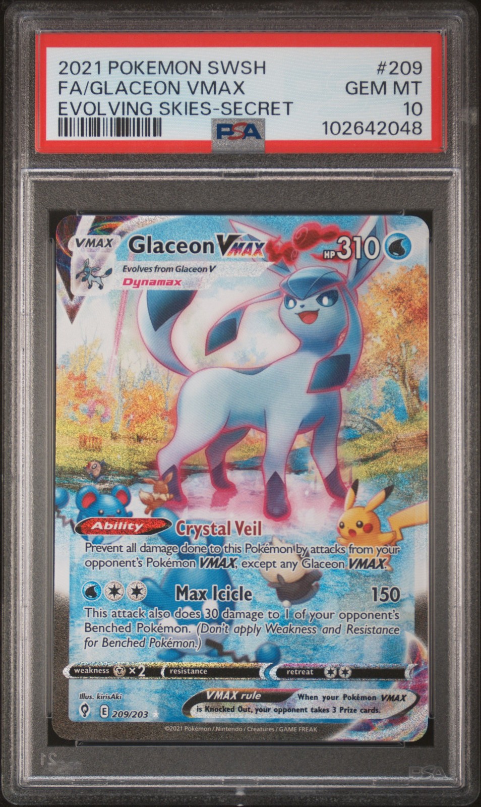 2021 POKEMON SWORD & SHIELD EVOLVING SKIES SECRET FULL ART/GLACEON VMAX PSA 10